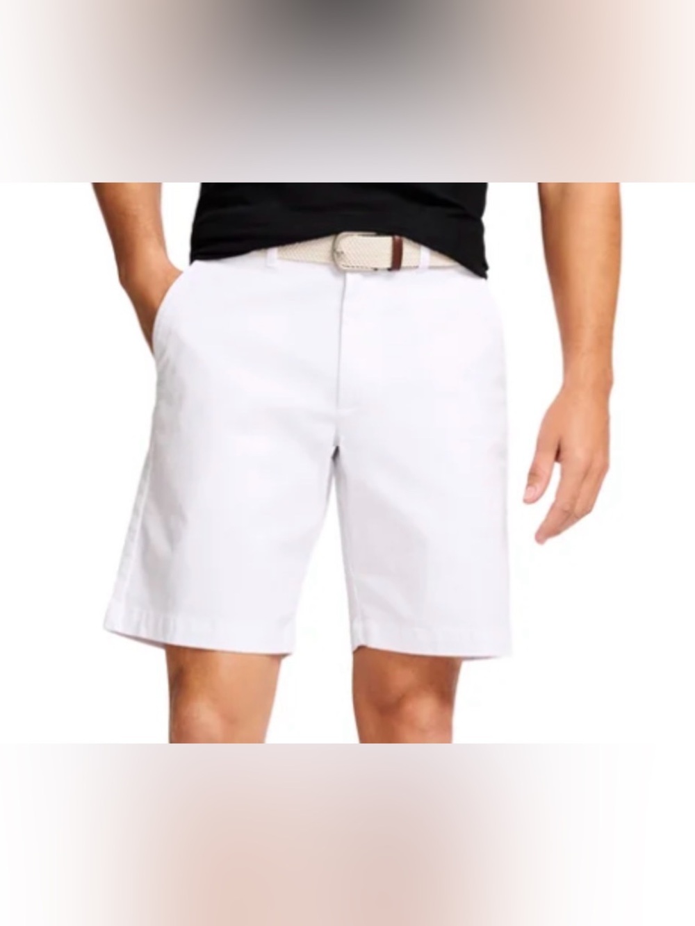 36 x 9.5” IZOD Men's Saltwater Stretch White Chino Flat Front Shorts.Resort Golf